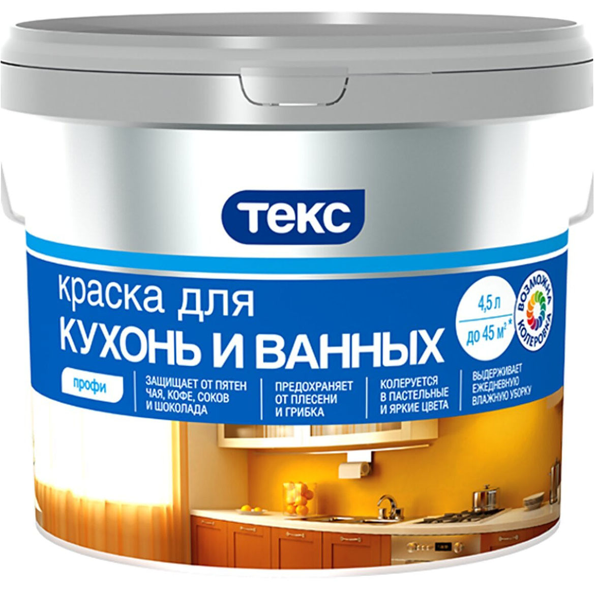 картинка ТЕКС краска для Ванных комнат и Кухонь ПРОФИ D 0,9 л (18шт/уп) от магазина Элемент