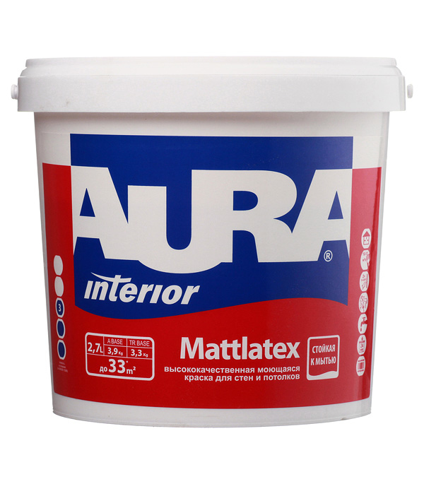 картинка AURA Краска моющаяся для стен и потолков MATTLATEX, 2,7л от магазина Элемент